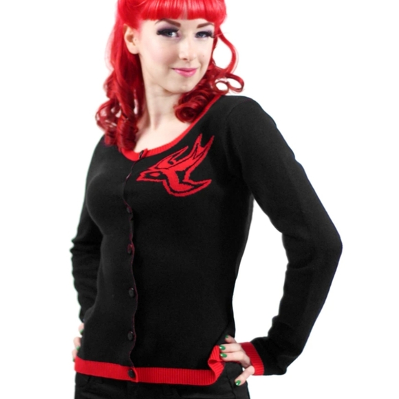SOURPUSS | "Sailor Girl" anchor & swallow birds design knit button up cardigan - Picture 5 of 6